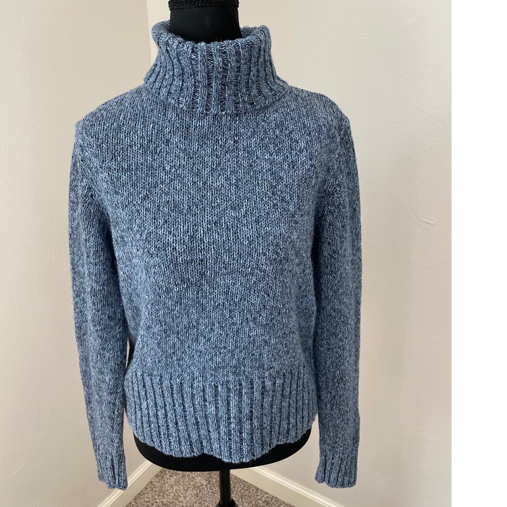 GH Bass Womens Blue Marled Chunky Knit Turtleneck Sweater Ramie Cotton Large